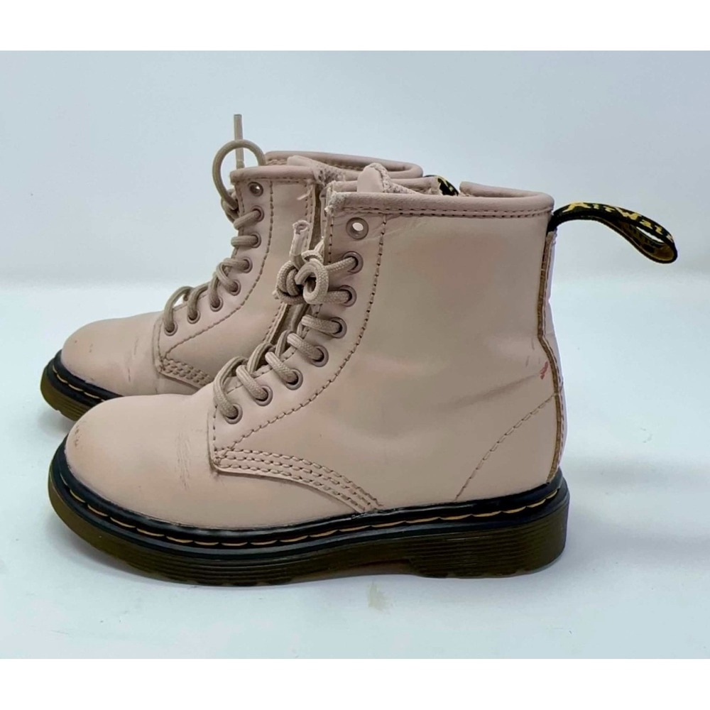 Dr Martens 1460 Softy T Junior Kids Pink Beige Leather Boots Side Zip US 8 EU 24
